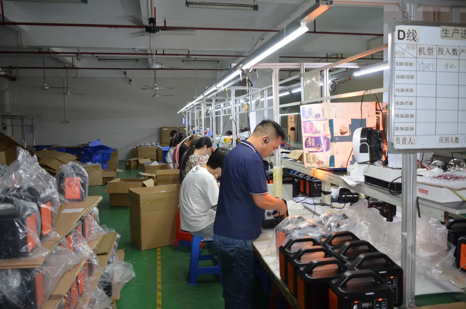 Portable power station production floor at a manufacturing partner facility